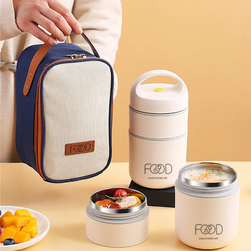 Stainless Steel Vacuum Thermal Lunch Box Portable Food Warmer Soup Cup Thermos Containers Simple Durable Bento Box For Children 2