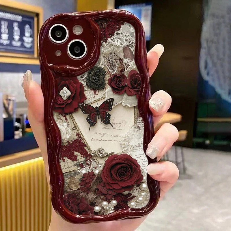 Butterfly Painted Wine Red Soft-Touch iPhone Case - Image 3