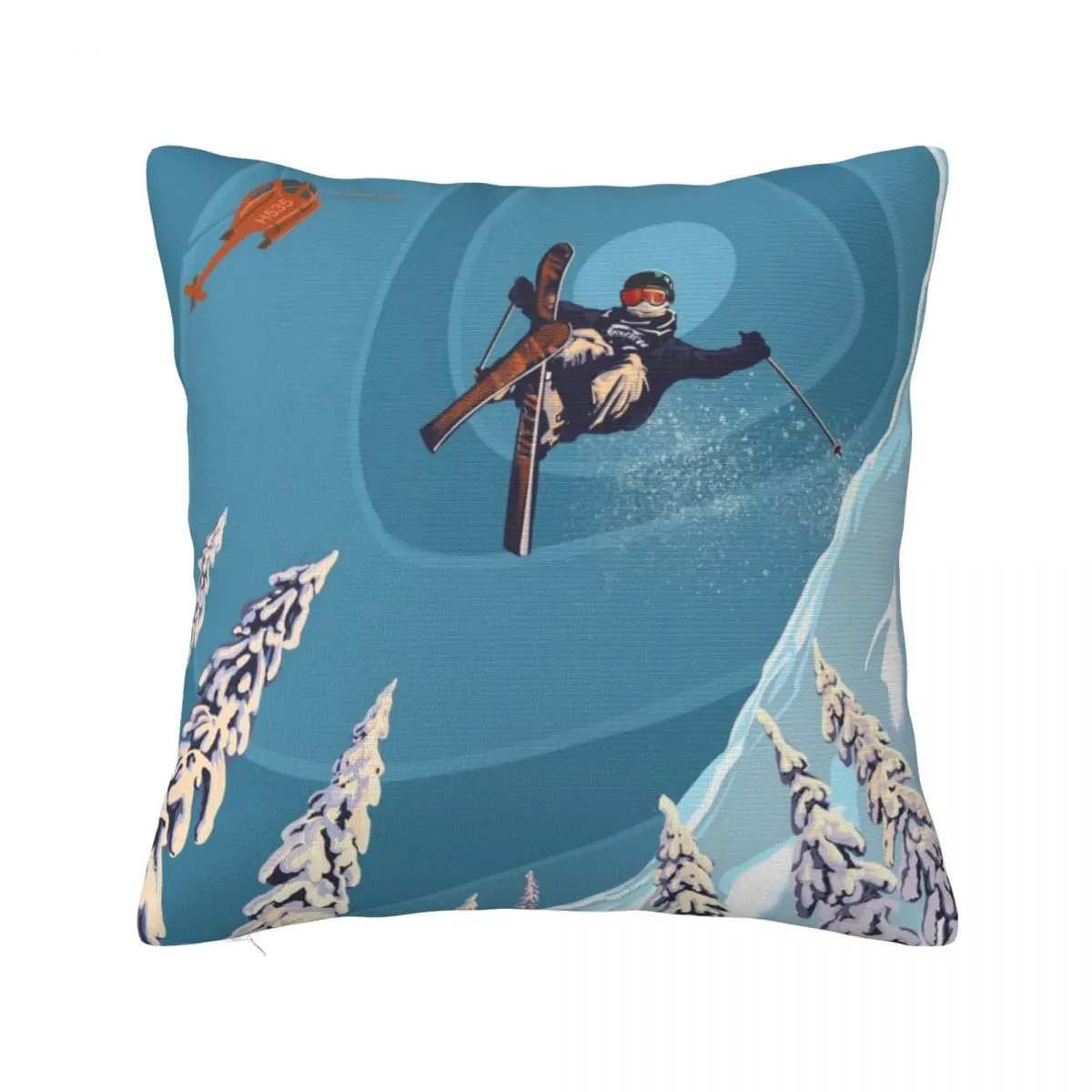 

retro ski jumper heli ski poster art Throw Pillow Sitting Cushion pillows decor home Sofa Pillow Cover Luxury Cushion Cover