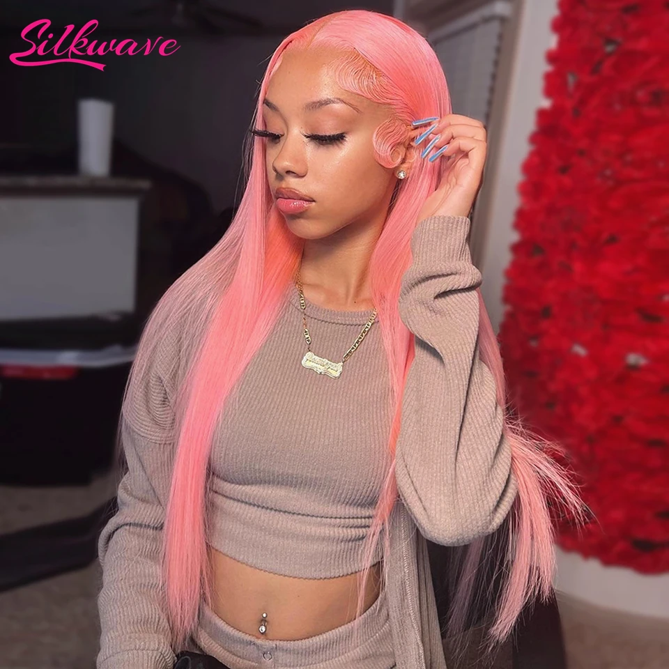 13x6 Hd Transparent Pink Lace Front Wig Human Hair Preplucked Brazilan 13x4  Bone Straight Frontal 613 Colored Wigs For Women