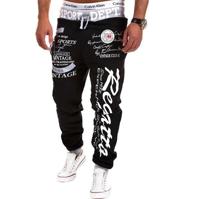 Men's Sweatpants Joggers Trousers Elastic Waist Letter Graphic Prints Sports Outdoor Daily Wear Casual Hip Hop Gray-blue Black 3