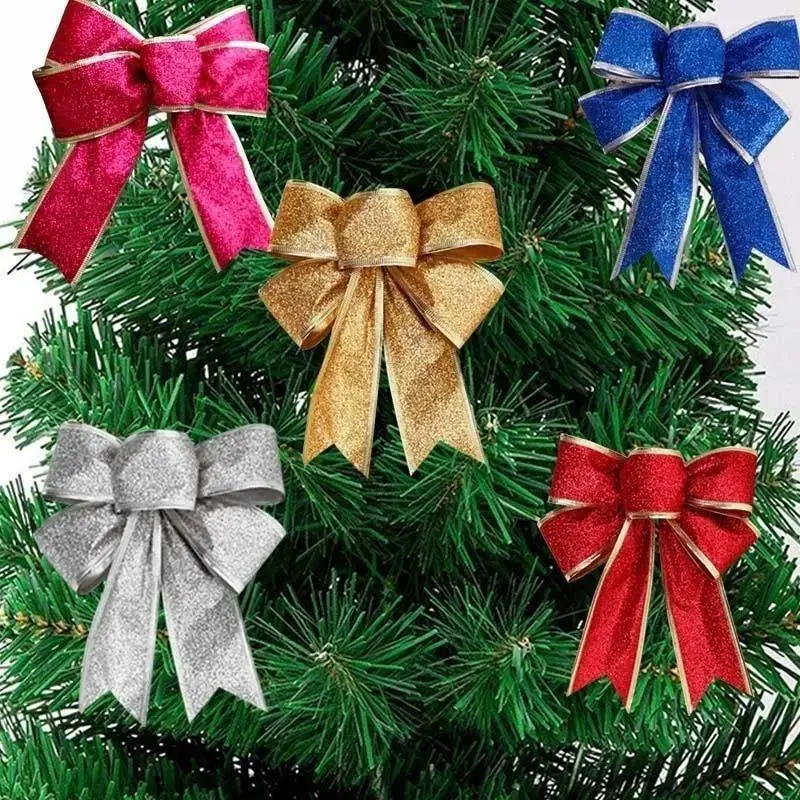 Christmas Glitter Bow Decoration Christmas Tree Bow Hanging Decoration Creative Home Holiday Party Multi-color Bow Decoration