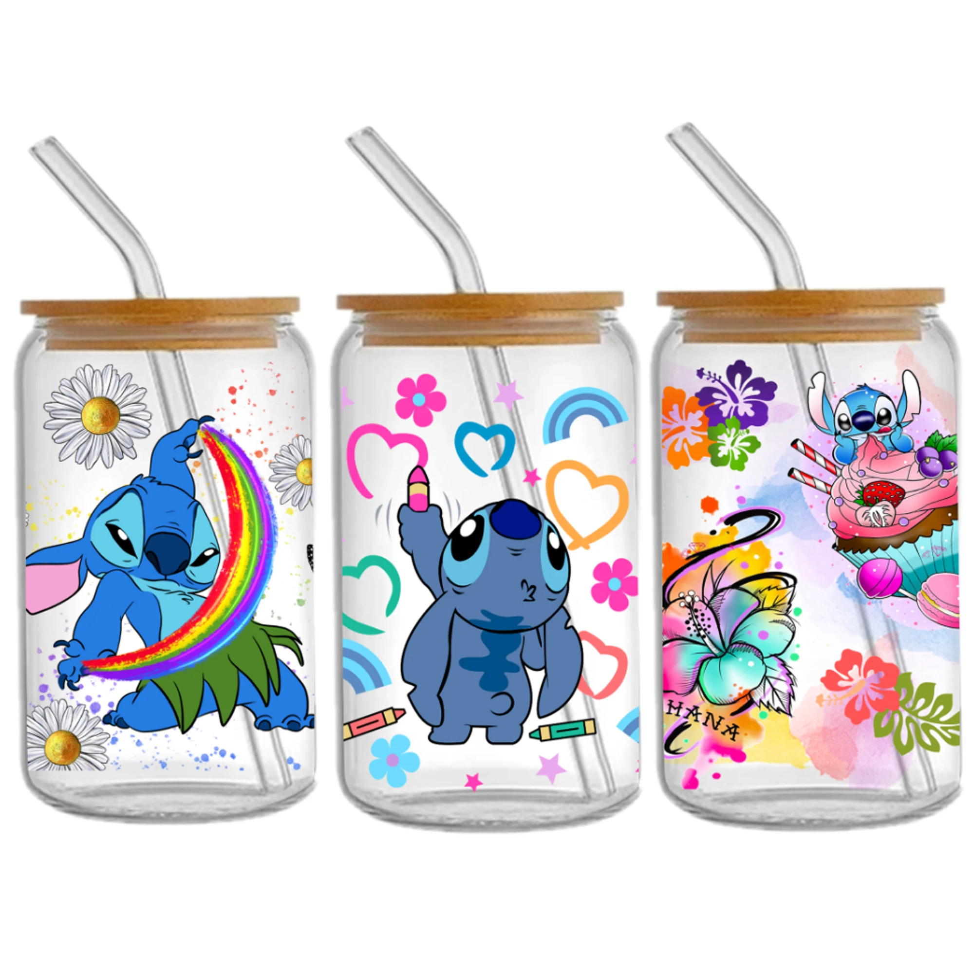 

Наклейки на чашки Disney Stitch 16 унций DTF, классная индивидуальная наклейка для переноса УФ-пленки, пользовательские этикетки, самоклеящиеся водонепроницаемые наклейки с логотипом «сделай сам»