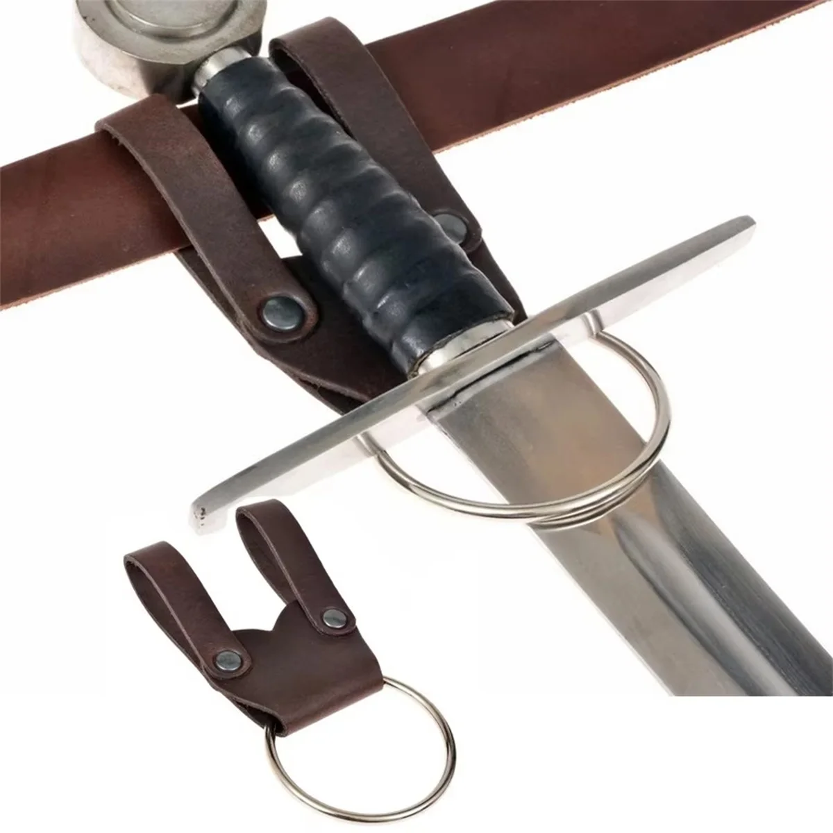 Mittelalterlicher Wikinger-Ritter, Piraten-Ledergürtel, Schwert, Frosch, Metallring für Axt, Streit, Beil, Hammerhalter, Tomahawk-Holster, Aufhänger, LARP – Detail 4