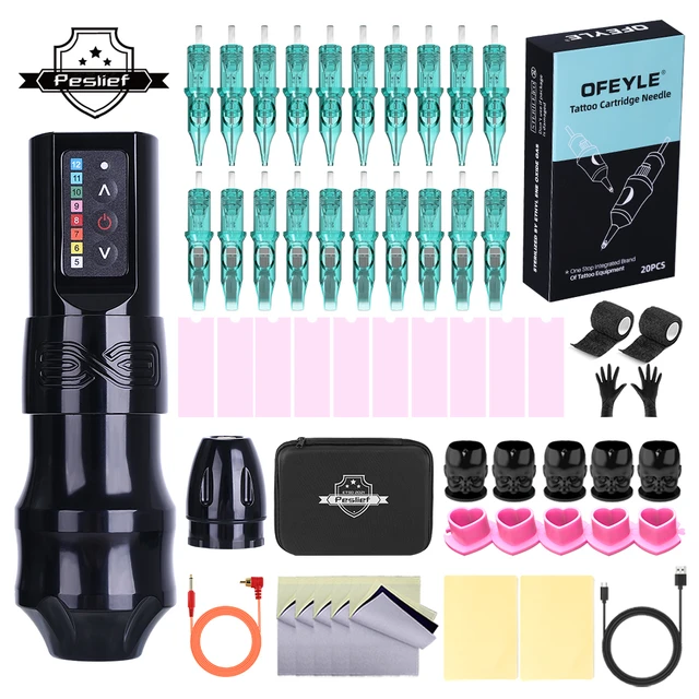 New EXO Wireless Tattoo Machine Kit with 2100mAh Power Supply