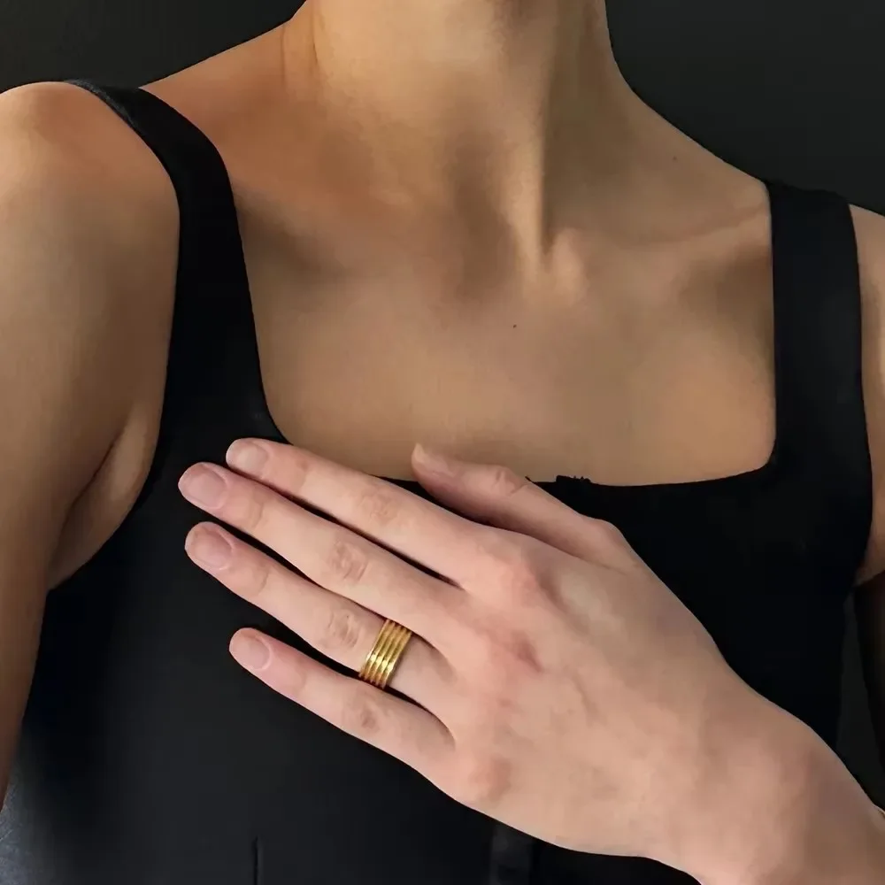 Vintage Multilayer Metal Wide Chunky Knuckle Ring Mix Color Gold Plated Waterproof Zircon Wedding Rings Stainless Steel Jewelry