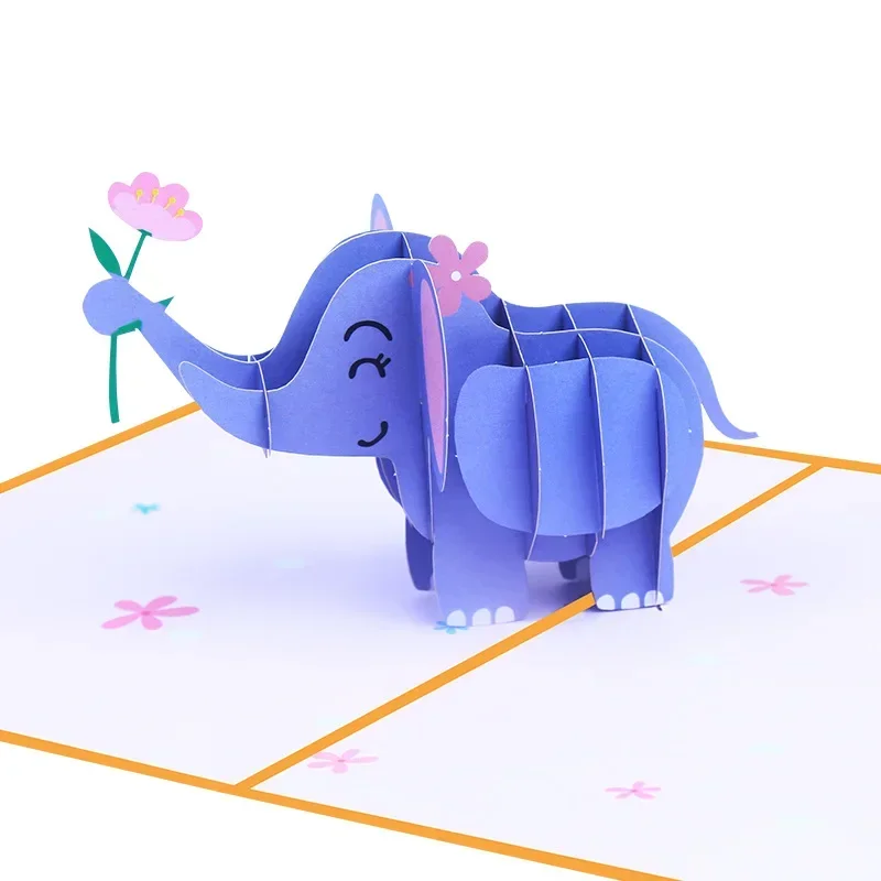 1 pcs Cute Elephant Festival Card Birthday Gift Message Card Creative 3D Animal Stereoscopic greeting cards