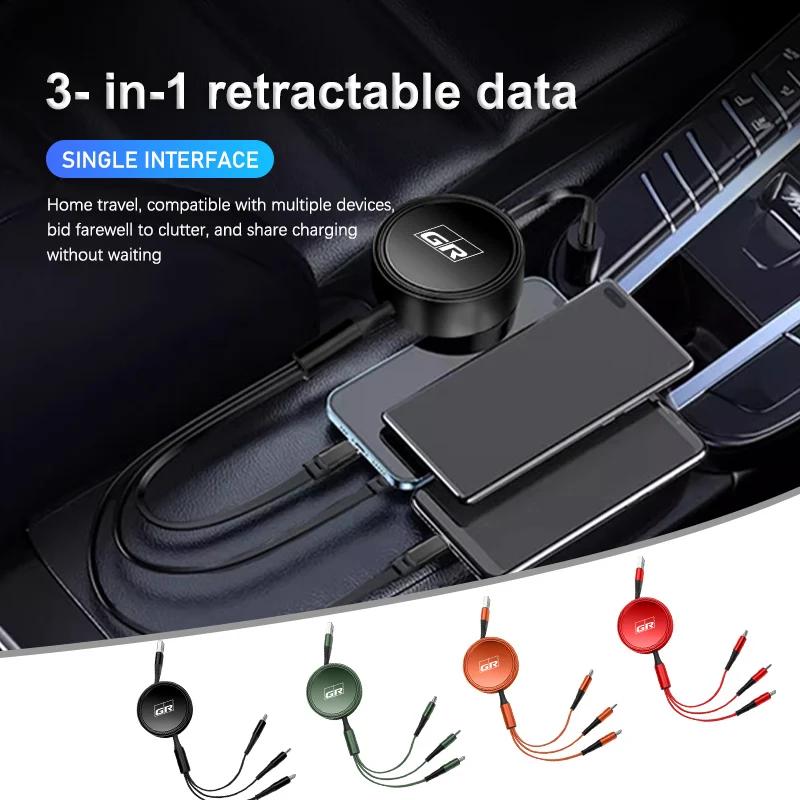 Cavo Di Ricarica Rapida Del Caricatore Del Cavo Usb Dati Retrattile 3 In 1 Per Toyota Yaris Corolla Prius Auris Chr Land Cruiser Rav4 Camry