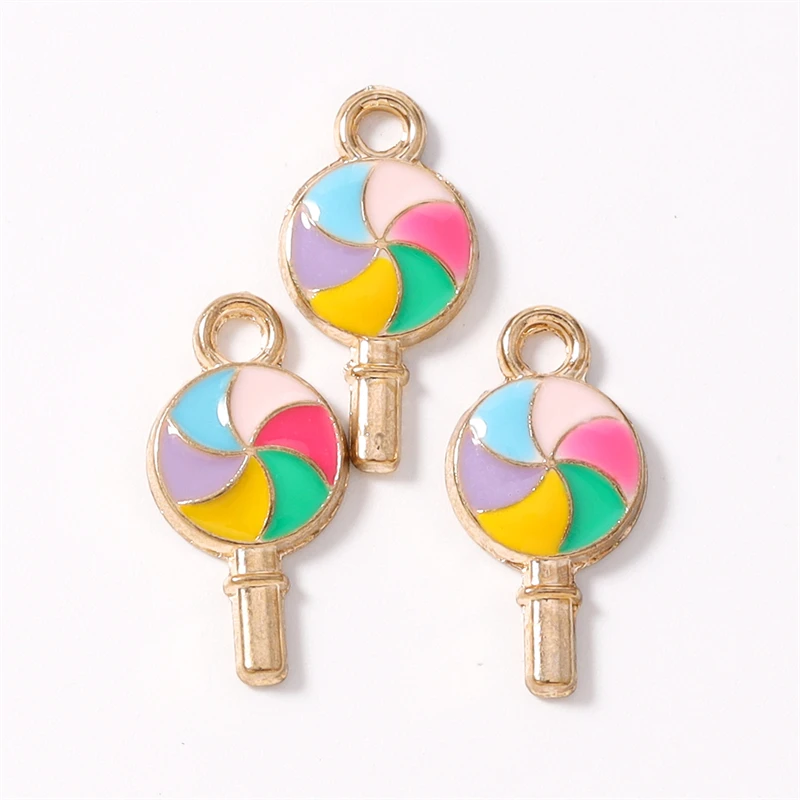 10 Stück 9x17mm Niedliche Bunte Emaille-Lebensmittel-Lollipop-Anhänger Passend für Halsketten Ohrringe Armbänder DIY Basteln Schmuckherstellung Geschenke – Detail 8