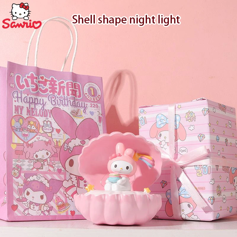 

Sanrio My Melody Cinnamoroll Kuromi Night Light Shell Modeling Exquisite Desktop Ornaments Practical Kawaii Girl Birthday Gift
