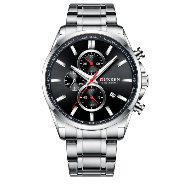 Relógio masculino à prova dwaterproof água relógio de quartzo seis pinos calendário cinto de aço masculino seis pinos relógio calendário pulseira de aço relógio masculino