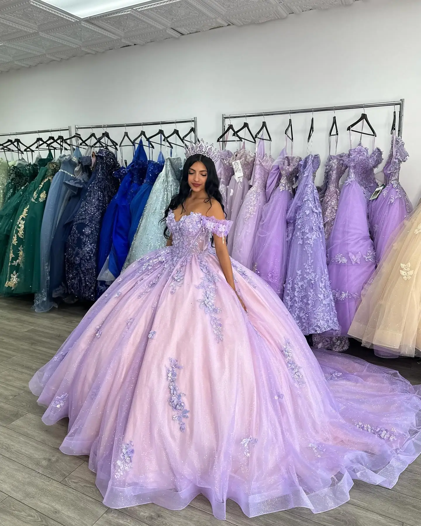 Lilac Ball Gown Quinceanera Dresses for Teen 18 Tulle Off the