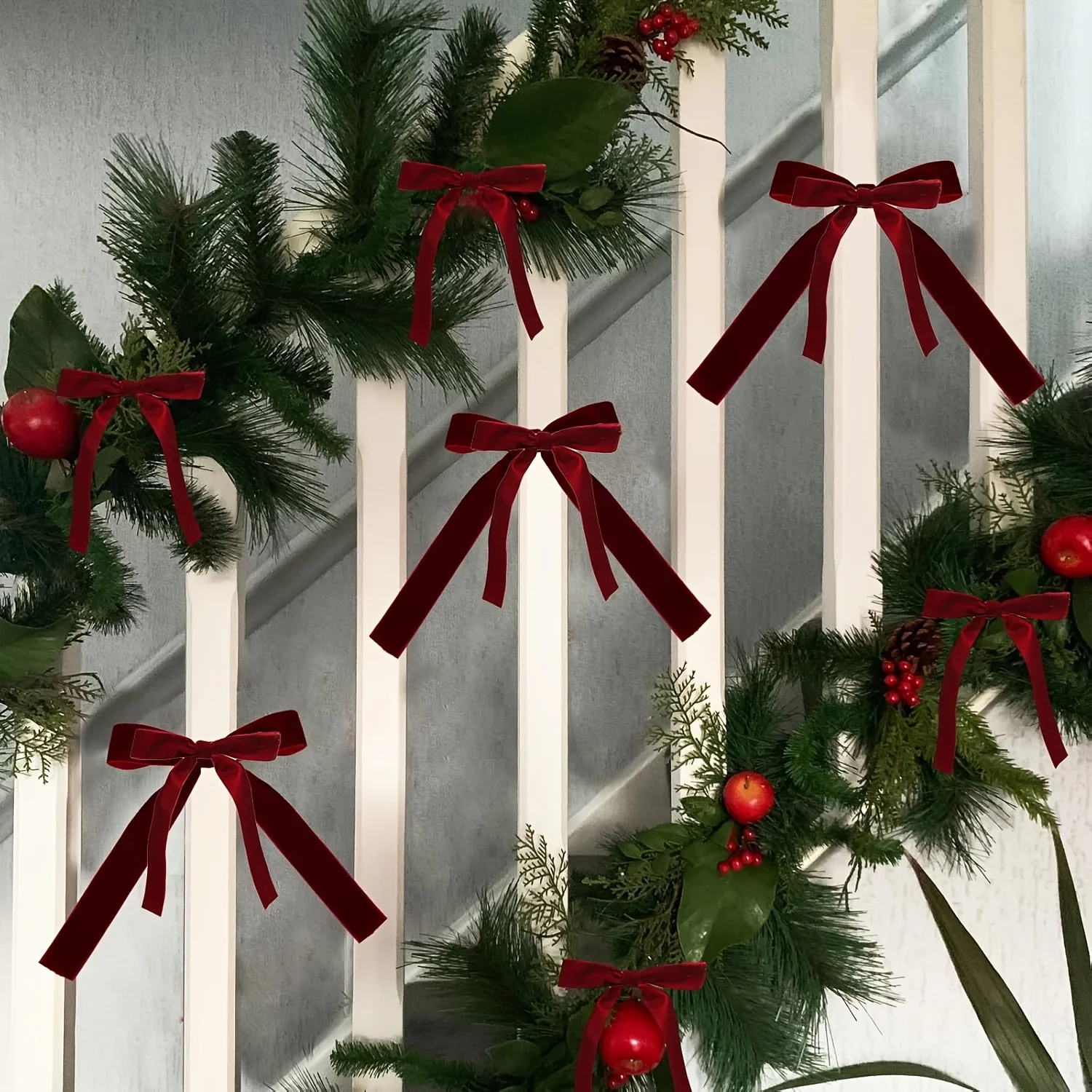 Burgundy Velvet Bows 20pcs For Christmas Tree Decoration Festive Holiday Garland Ties