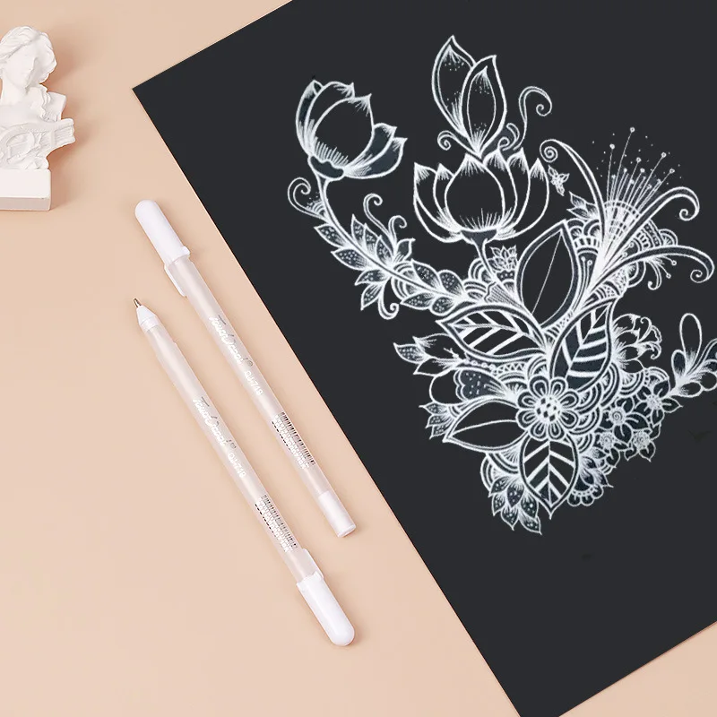 White Gel Pen 0.8mm High Light Marker Pen Black Cardboard Manga Painting Art Sketch Drawing Stationery 3/5Pcs