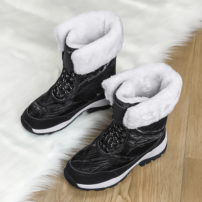 

Женские зимние ботильоны TUINANLE, сохраняющие тепло, Нескользящие черные зимние ботинки на шнуровке, женские ботинки на шнуровке, модель 42
