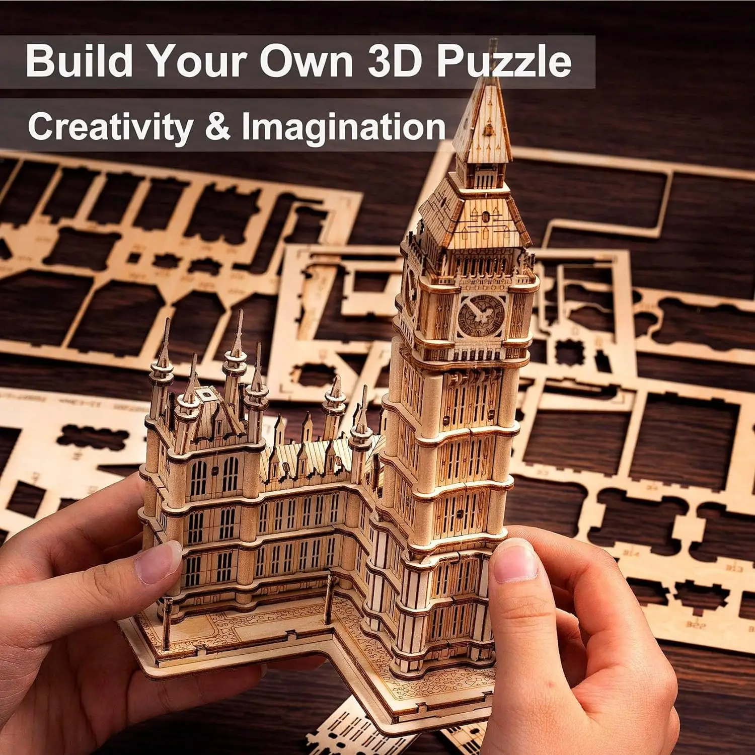Robotime Big Ben 3D 퍼즐 나무 모델 키트, 건축 공예 키트, 성인용 최고의 생일 선물