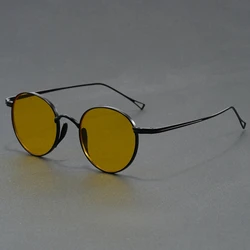 Vintage Gold Metal Round Sunglasses with Ultra - Thin Frame and UV400 Protection (Yellow)