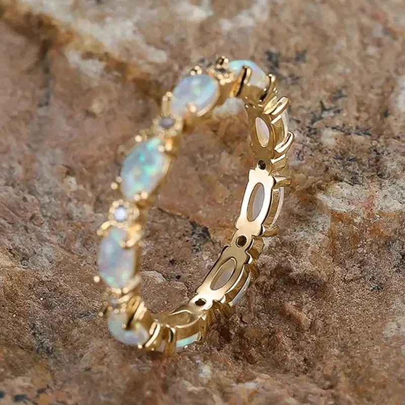 Imitation Opal Promise Rings for Women Statement Finger Accessories Daily Wear Party Chic Girl Gift Fashion Jewelry