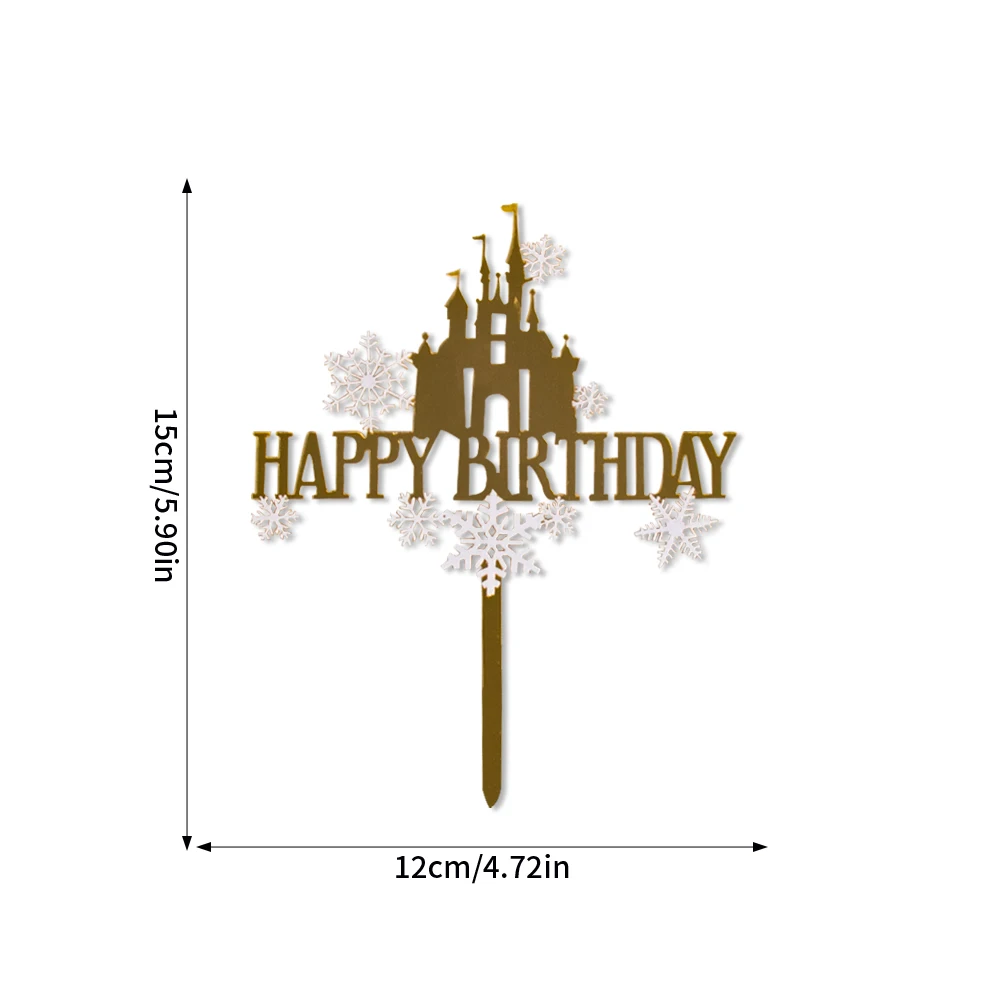 Description Picture 3 of itemFrozen snow Cake Decoration Acrylic Snowflake Castle Tree Cake Topper winter Snowflake Theme girls Birthday Party decor supplies