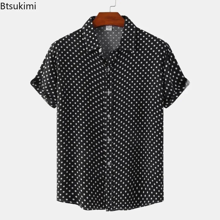 New Men's Summer Floral Shirts Hawaiian Style Short Sleeve Casual Shirt Fashion Polka Dot Blouse Vacation Camisas De Hombre
