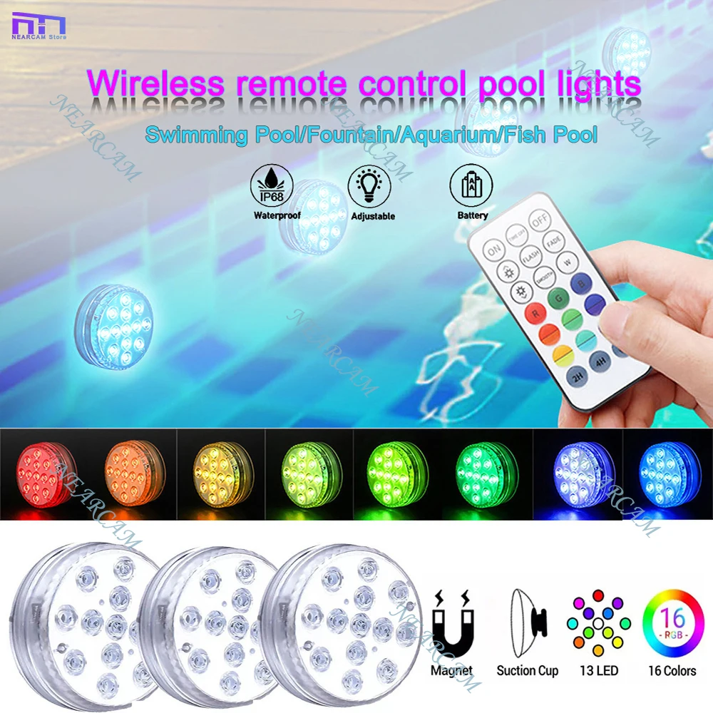 Underwater Light Wireless RF Swimming Pool Fountain Landscape RGB with Magnetic Suction Diving Garden Lighting IP68 Waterproof