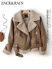 ZACK RAIN Brown Jacket For Women 2023 Winter Vintage Fur Integrated Jacket Lapel Long Sleeves Jackets Female Outwears Chic 1