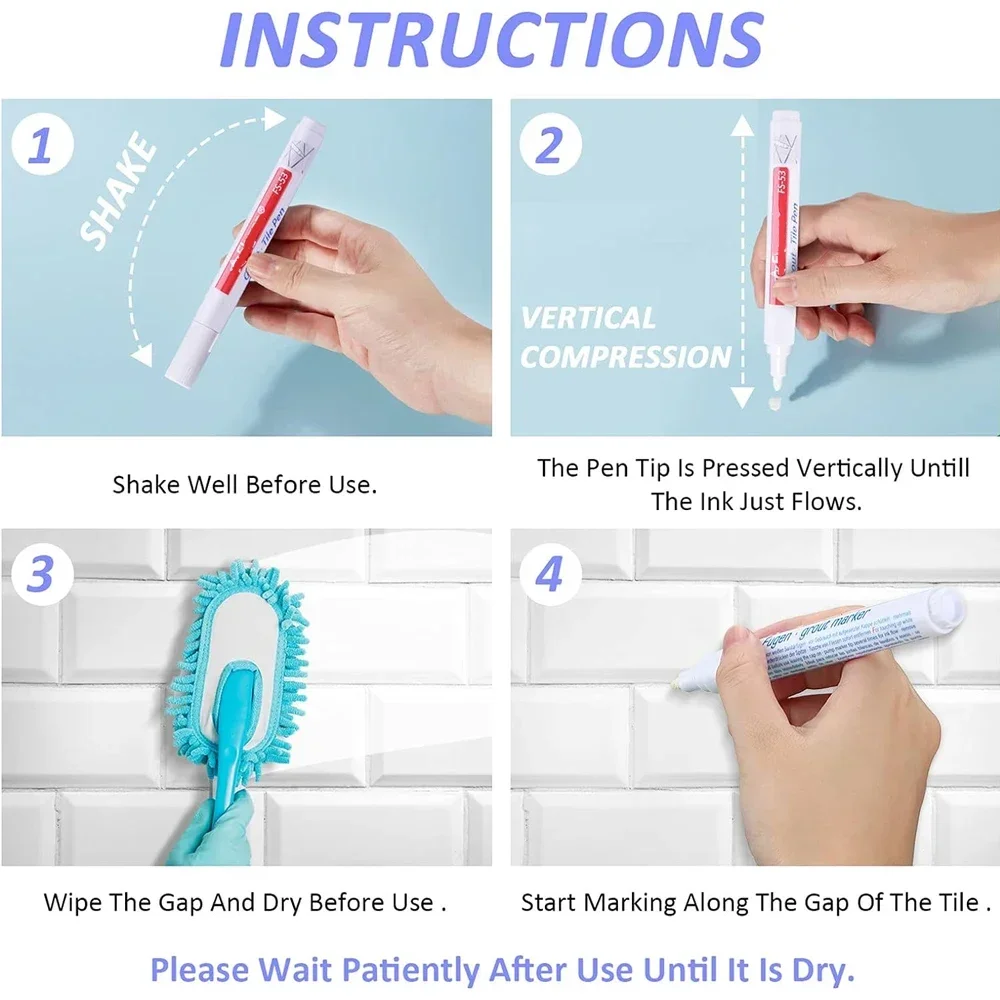 Waterproof White Wall Tile Marker Pen Grout Restorer Gap Repair for Bathroom Floor Toilet Tank Seam Paint Filling Repair Tools 2