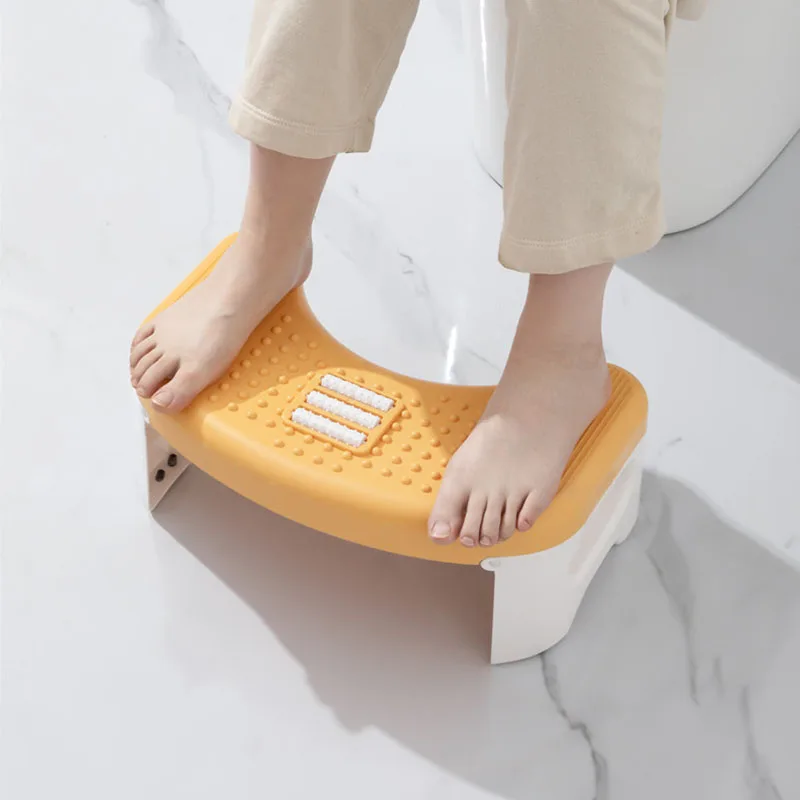 Household Toilet Stool PP Circular Arc Folding Foot Stool Inclined Roller Design Step Tool with Non-slip Mat