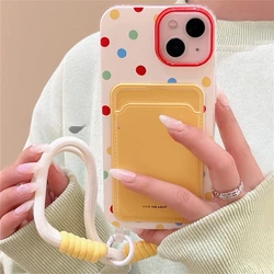 Cute Colorful Round Point Wallet Phone Case with Chain and Card Holder Strap - iPhone 11 (Yellow)