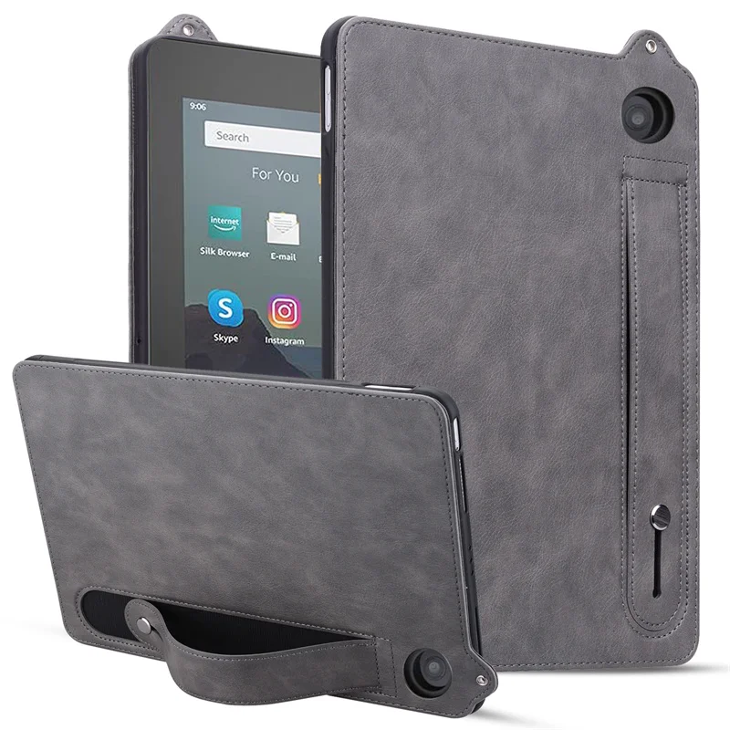 Premium PU Leather Stand Case for Fire HD 8 Tablet - Soft TPU Back & Handheld Design