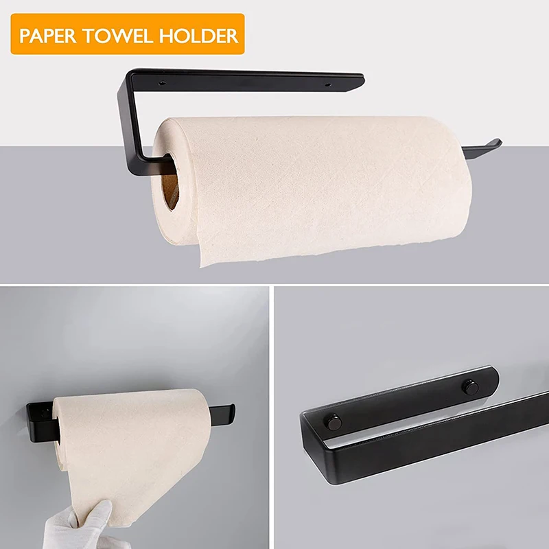 No Drilling Aluminum Towel Bar Self-adhesive Toilet Paper Holder Rack No Punch Robe Hook Storage Shelf Bathroom Accessories Set
