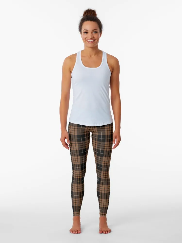 Brown and black tartan, plaid Leggings flared gym top Womens Leggings