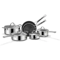 SNOWCLAD Pots and Pans Set Non Stick 10 Pcs Hybrid Stainless Steel Cookware Sets Non Stick Frying Pans Saucepans Saute Pan and