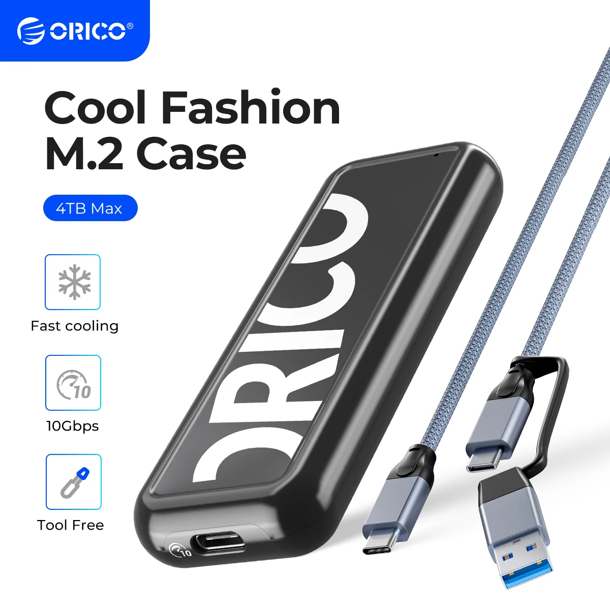 ORICO 새로운 트렌드 M2 NVMe SSD 인클로저, USB 3.2 2 세대 C타입 M.2 SSD 케이스, 클래식 레드 블랙 컬러, 스마트 수면 지원, 6Gbps, 10Gbps
