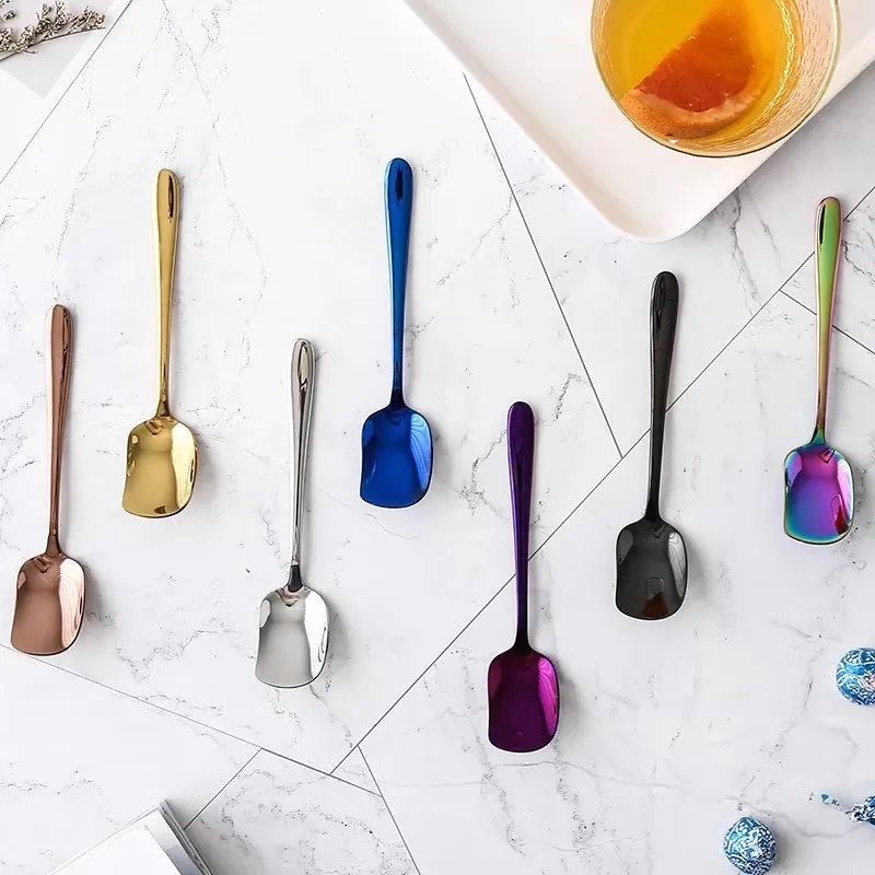304 Stainless Steel Ice Cream Coffee Tea Spoon, 7 Colors