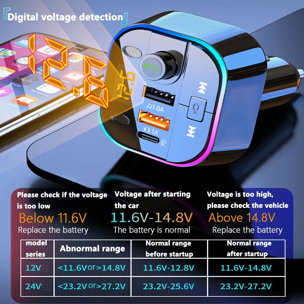 Car Bluetooth5.0 Receiver MP3 Player FM Transmitter Multifunctional Lossless Sound Quality Cigarette Lighter Car Conversion Head