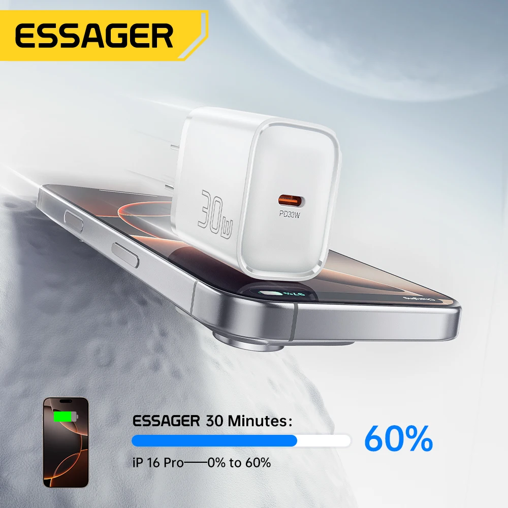 סט מטען Essager Mini 30W Type C עבור iPhone 16 15 Xiaomi PD 20W כבל Lightning מטענים לנסיעות עבור iPhone 14 13 12 iPad Pro