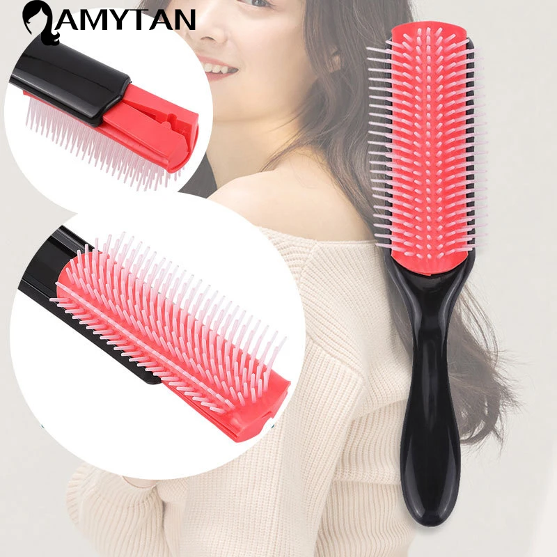 9Rows Detangling Curly Hair Brush Denman Detangler Hairbrush Scalp