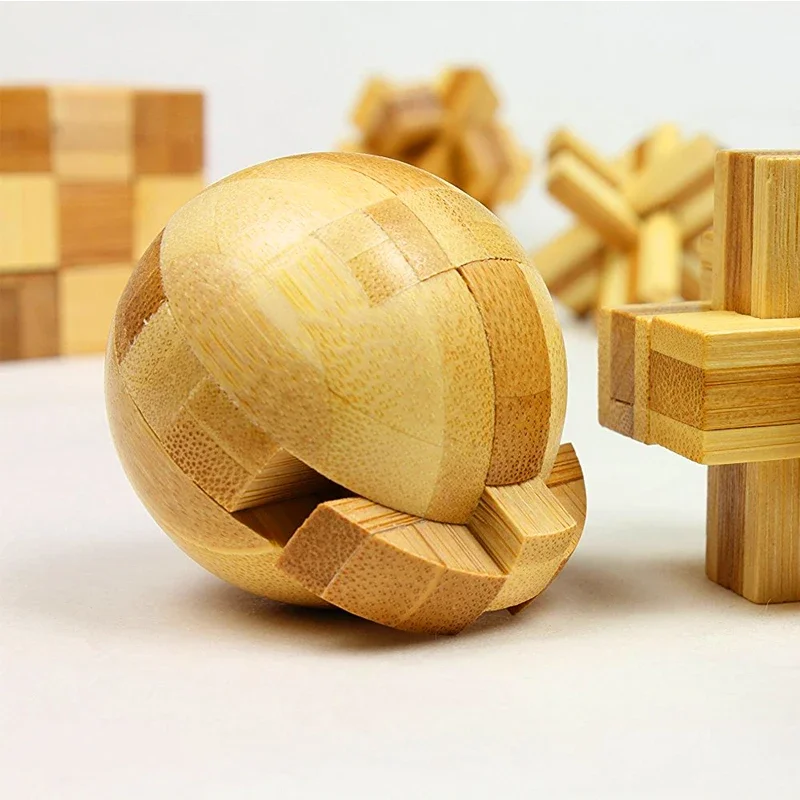 Bamboo Kong Ming Lock Kids Puzzle Toys Kong Ming Ball 3D Disassembly Toy Luban Lock Space Logic Training Loop-solving Props Gift 6
