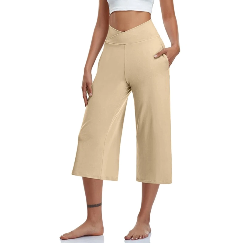 Spring Summer Women Pants Straight Knee-Length Trousers Casual Solid Elastic Waisted Bottom Soft High Quality For Female 4