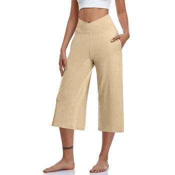 Spring Summer Women Pants Straight Knee-Length Trousers Casual Solid Elastic Waisted Bottom Soft High Quality For Female 4