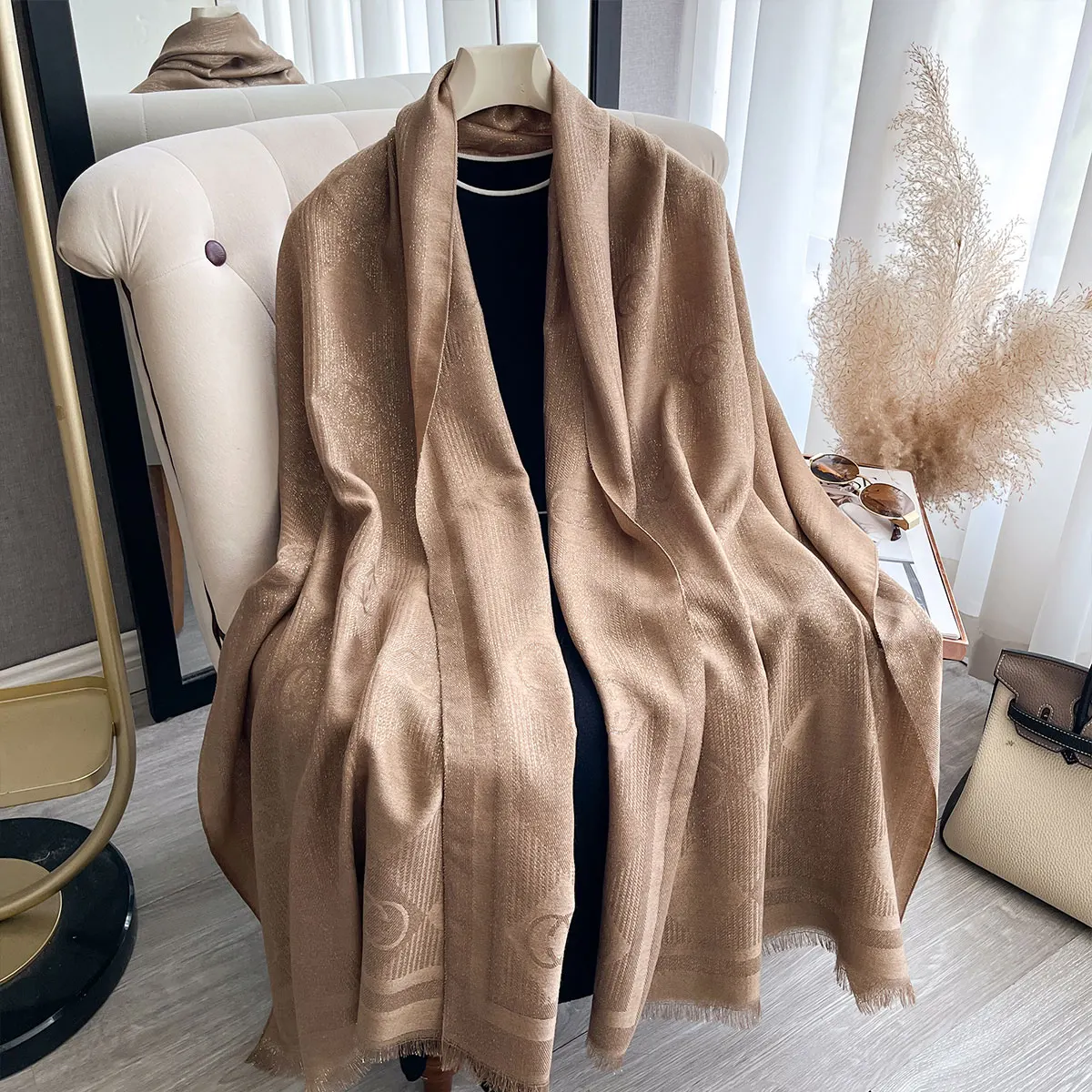 Elegant Ladies Print Hijab Golden Thread long Scarf With Spring and Autumn Sun Protection Scarf Decoration Shawl Wrap Headscarf