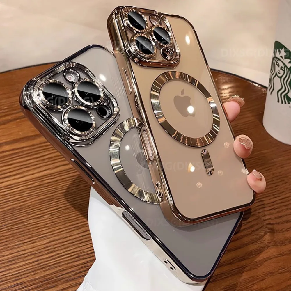 Luxury Transparent Pink Soft Plating Case with Magnetic Lens Protection