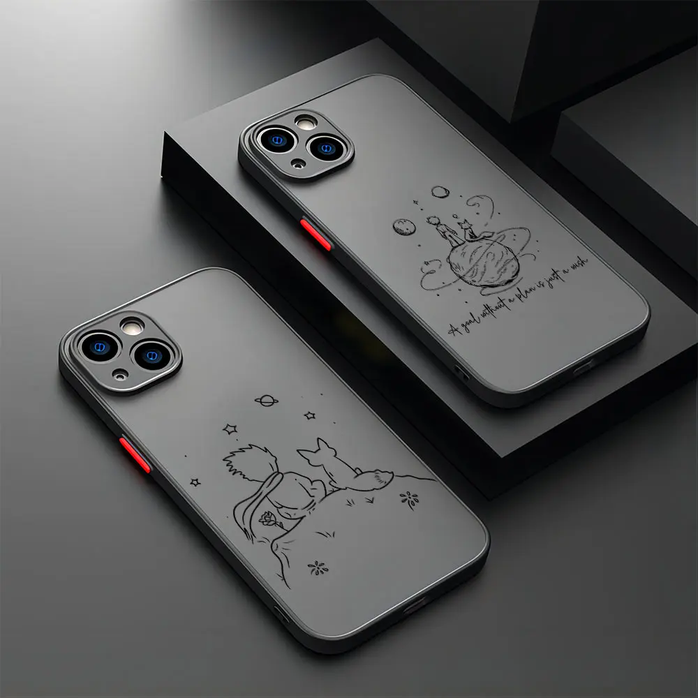 

little Prince Black Hot Cute Phone Case For iPhone 15 14 13 12 11 Mini Pro Max X XR XSMax 7 8 Plus Matte Transparent Back Cover