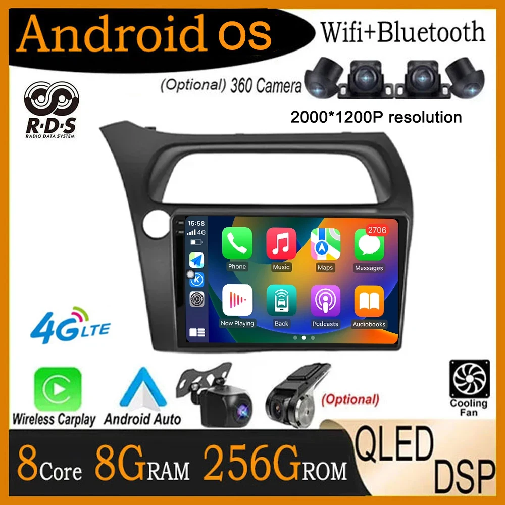 

Android 14 для Honda Civic Hatchback 2006-2011, Автомобильный плеер Carplay DPS, видеонаблюдение, стерео, радио, мультимедиа