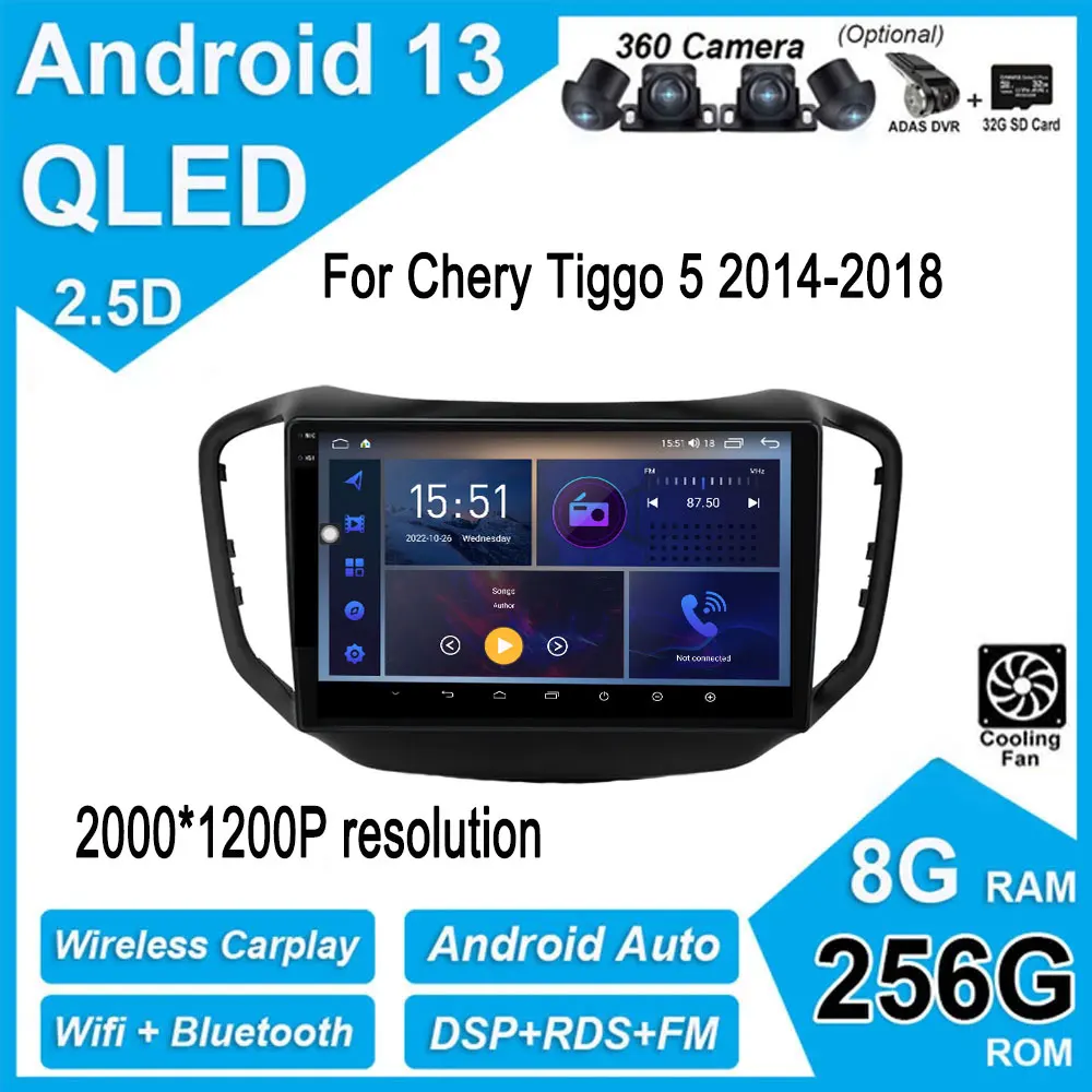

10 Inch IPS QLED Android 13 For Chery Tiggo 5 2014-2018 Car Radio Video 4G WIFI Stereo Screen Carplay Navigation Multimedia Auto