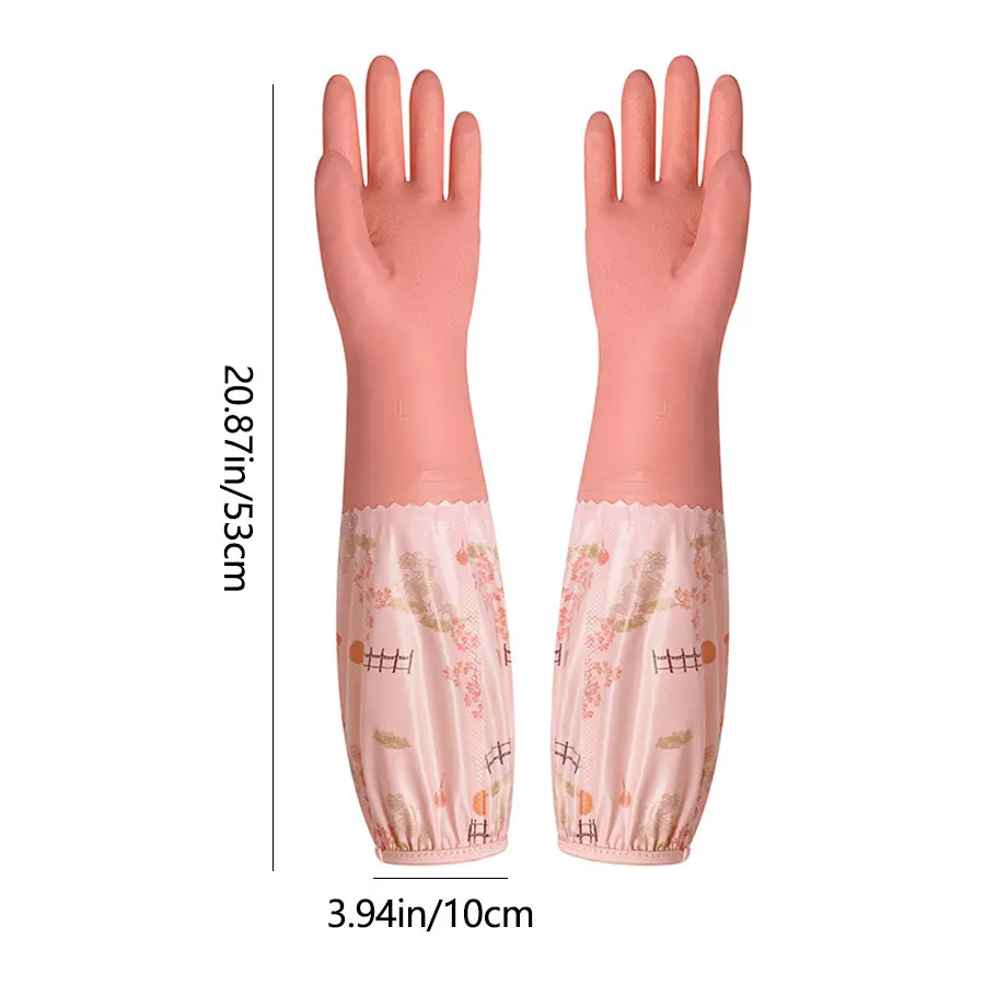 Housework Gloves Winter Velvet Dishwashing Gloves Kitchen Thickeneded Warm Kitchen Cleaning Home Bathroom Cleaning Laundry Extended Waterproof Velvet Integrated Extension 1 Pair