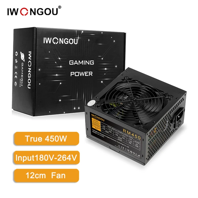 IWONGOU ฿ 450W PC PSU แหล่งจ่ายไฟสีดํา GAMING Quiet 120 มม.110V 220V ATX คอมพิวเตอร์เดสก์ท็อปแหล่งจ่ายไฟสําหรับ BTC 1