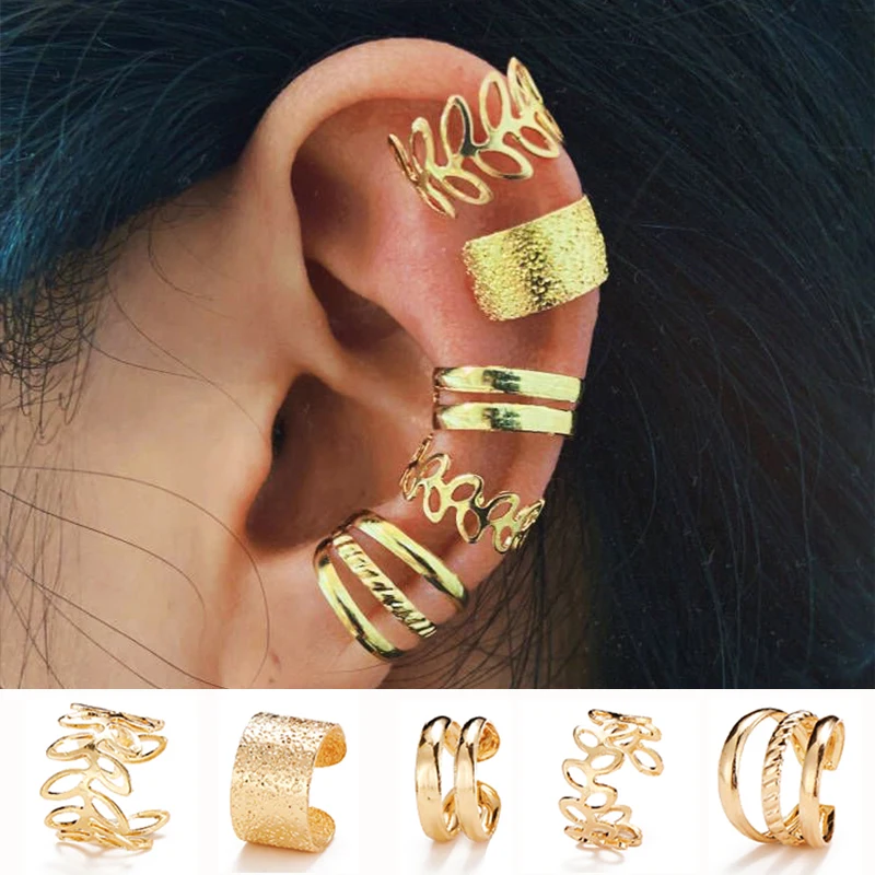 Gold Silver Color Leaves Ear Cuff Without Piercing Ear Clips Set Butterfly Earrings ear clip earrings clip earrings ear clip ear accessories For Women Trendy Earring Pearl Drop Jewelry
