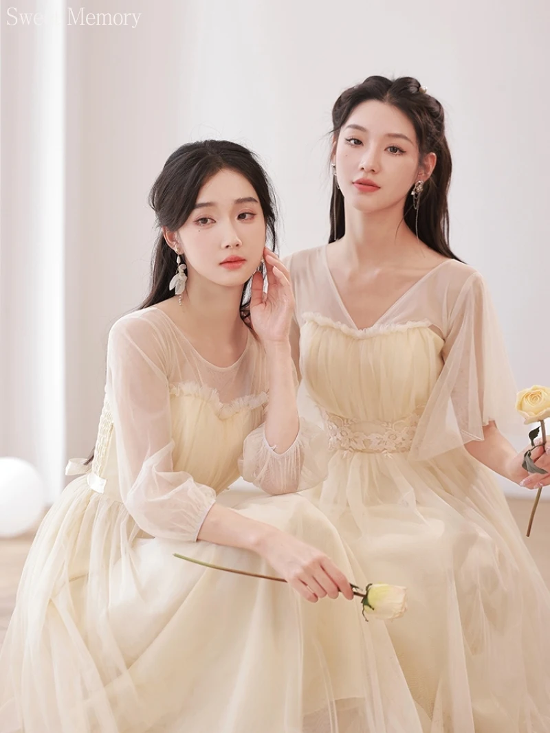 M58 Lilac Purple Champage Gray Bridesmaid Dresses Graduation Gown Women Girl Mesh Net Tulle Wedding Party Dress Elastic Back